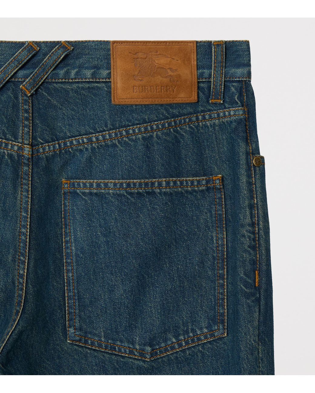 Burberry Blue Check Turn-Up Straight Jeans for men