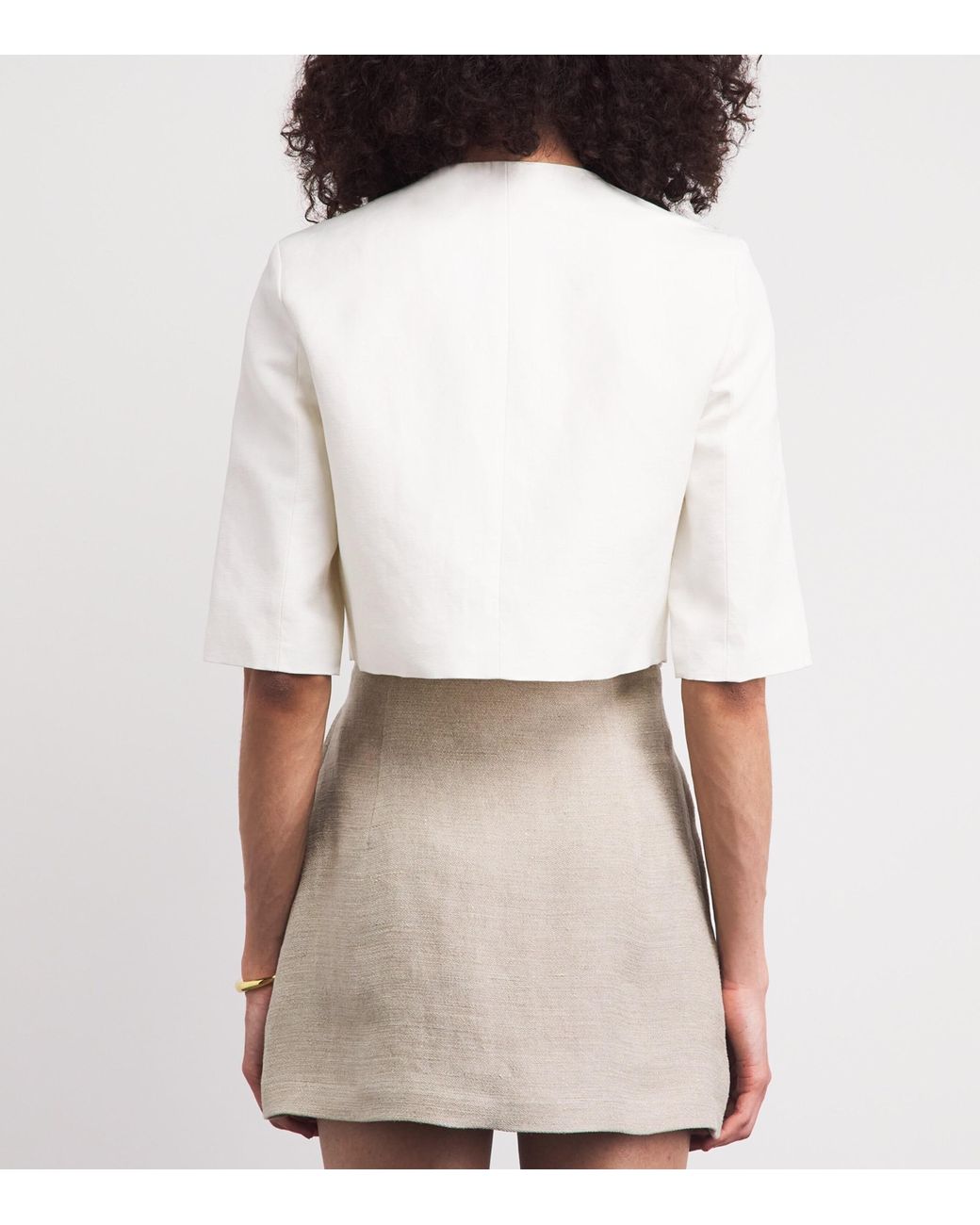 Maje White Linen-Cotton Cropped Jacket