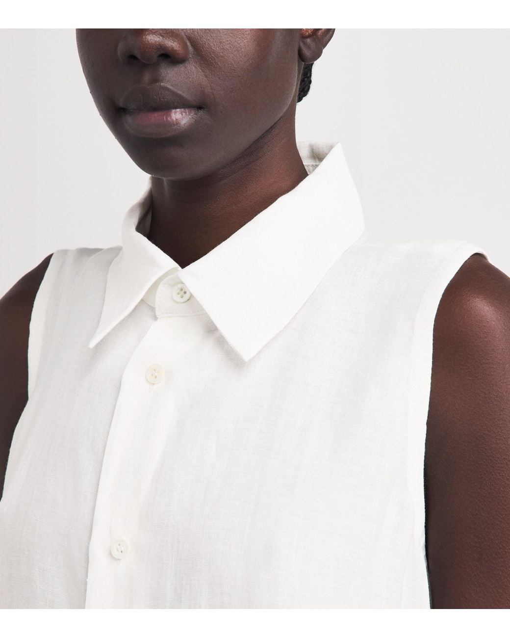 Eskandar White Linen Sleeveless Midi Shirt Dress