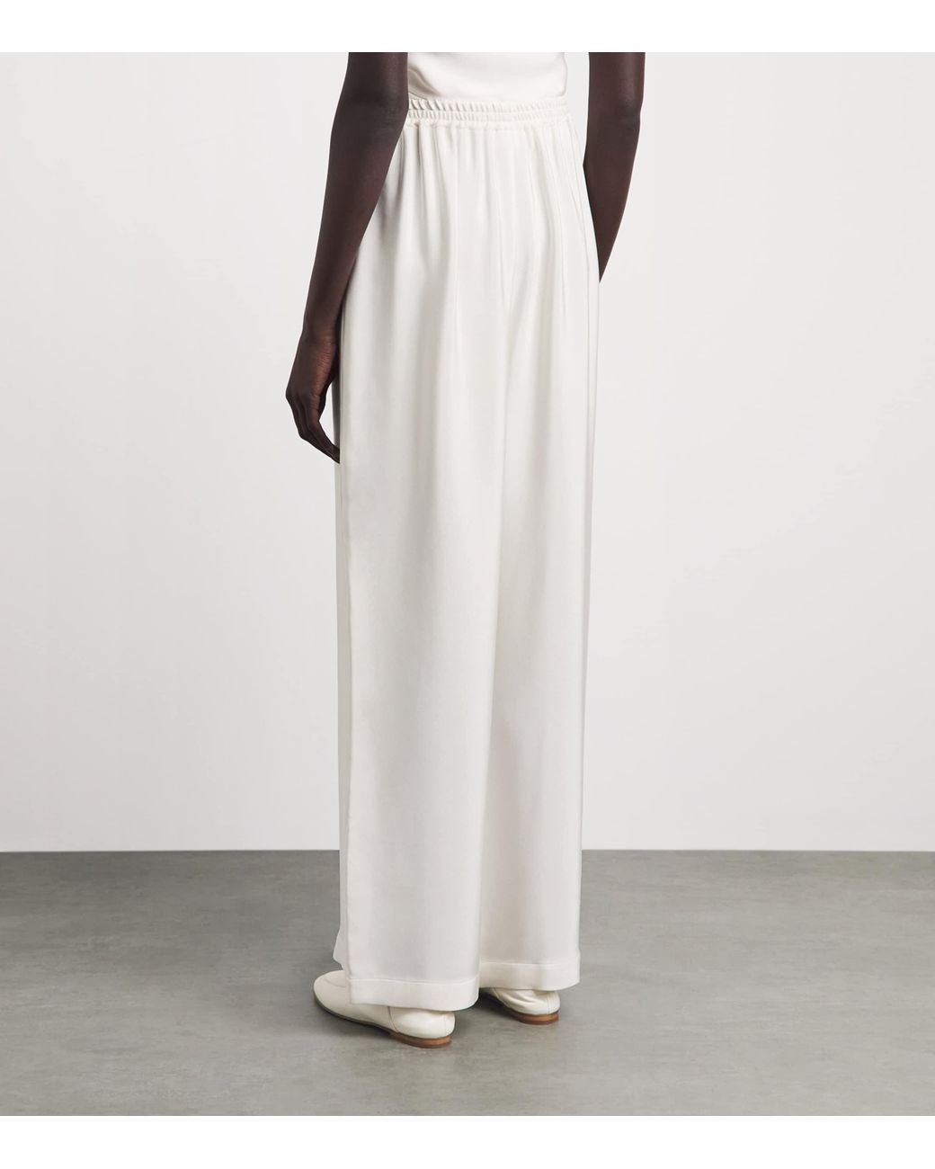 Eskandar White Silk Wide-Leg Trousers