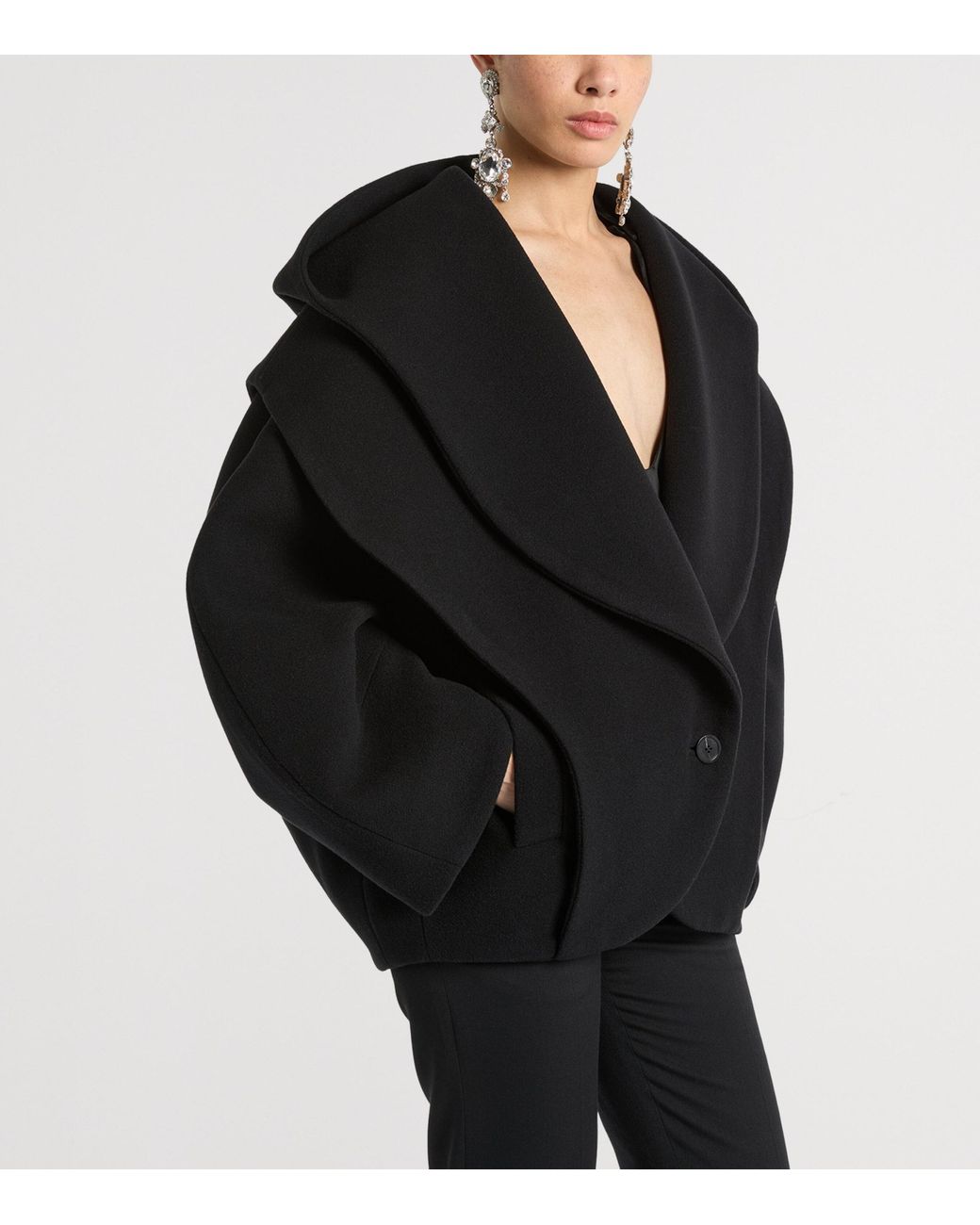 Balmain Black Virgin Wool Oversized Pea Coat