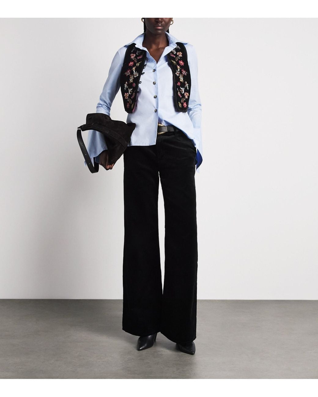 Etro Black Velvet Embellished Cropped Waistcoat