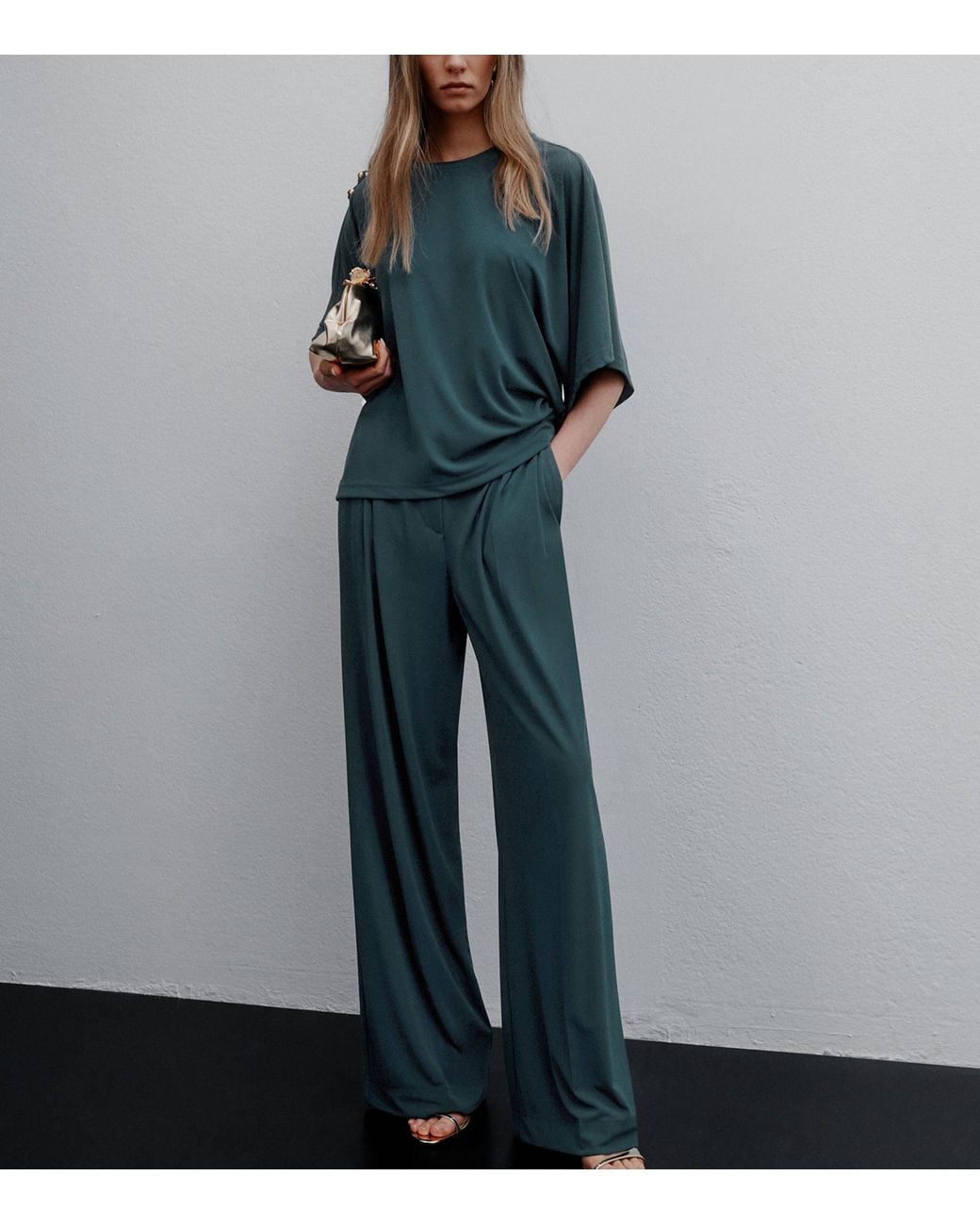 Marella Green Jersey Wide-Leg Trousers