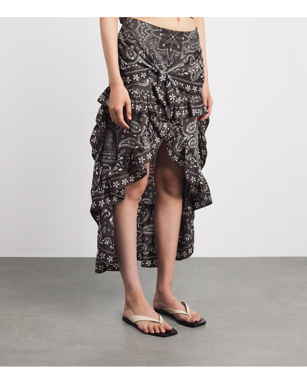 Sandro Gray Satin Bandana Asymmetric Midi Shirt