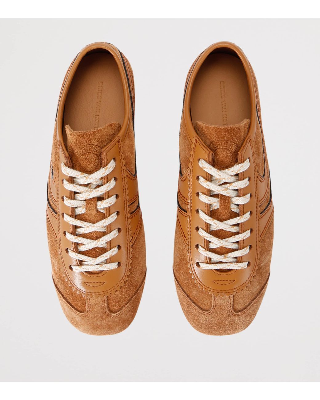 Dries Van Noten Brown Retro Panelled Leather Low-Top Trainers