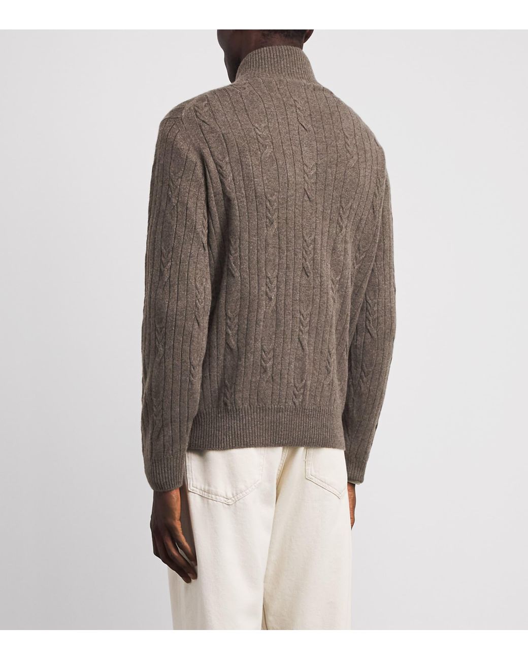 FIORONI CASHMERE Brown Cashmere Cable Knit Quarter-Zip Sweatshirt for men