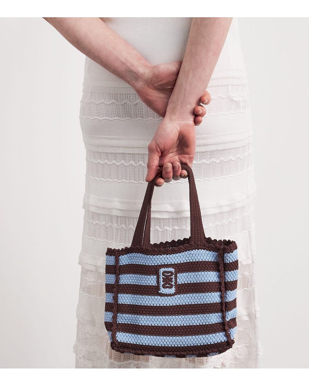 Sandro Black Crochet Stripe Tote Bag