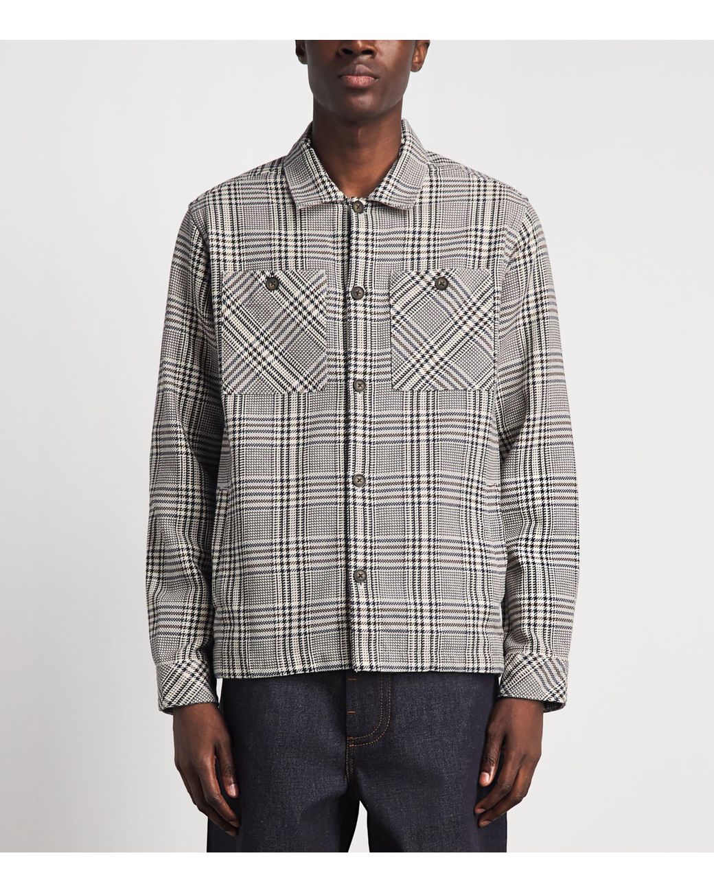 Barbour Gray Cotton Houndstooth Alderney Overshirt for men