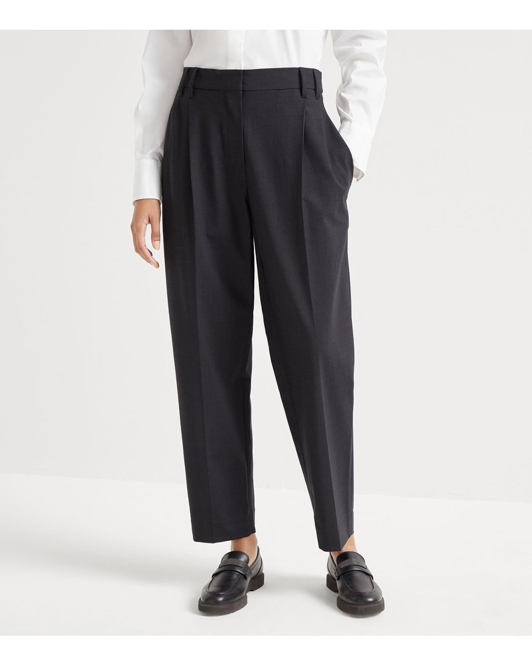 Brunello Cucinelli Black Tropical Luxury Wool Trousers