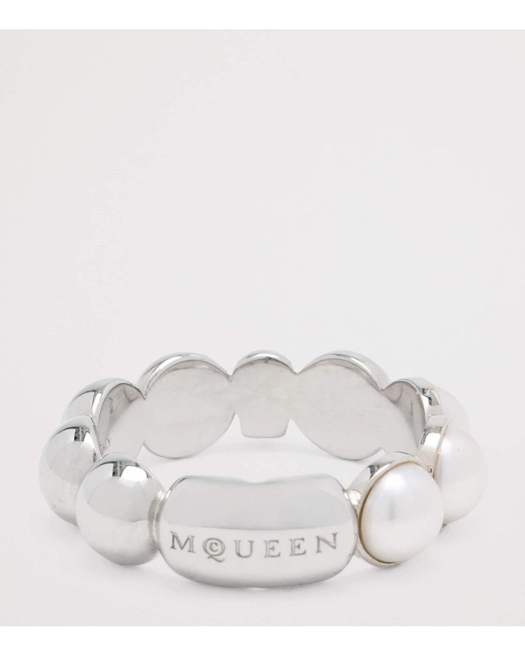 McQueen Gray Faux Pearl And Skull Ring for men