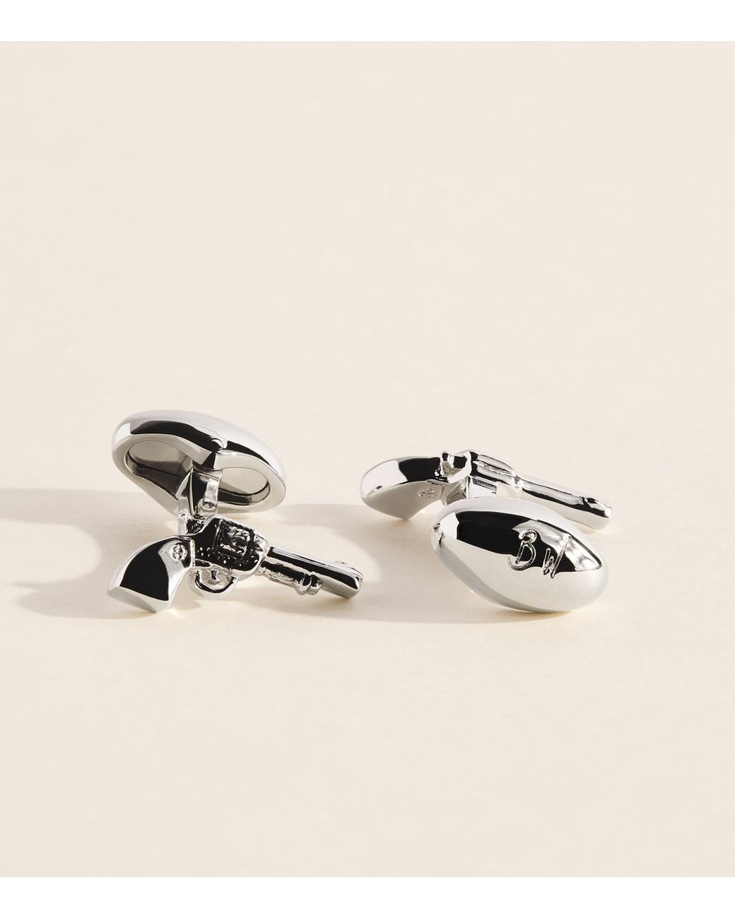 Babette Wasserman Natural Rhodium-Plated Pistol Cufflinks for men
