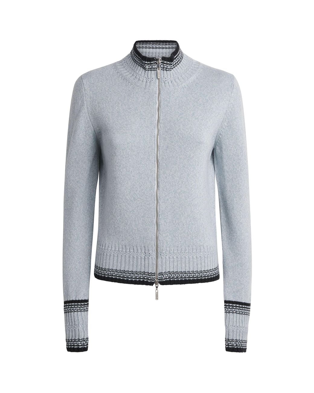 Barrie Blue Mottled Cashmere Zip-Up Cardigan