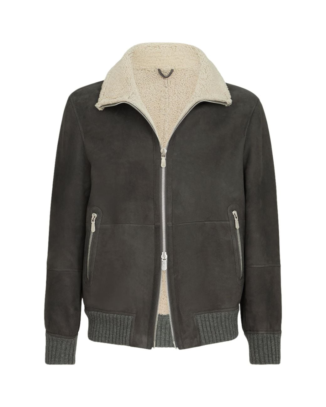 Brunello Cucinelli Black Suede-Shearling Bomber Jacket for men