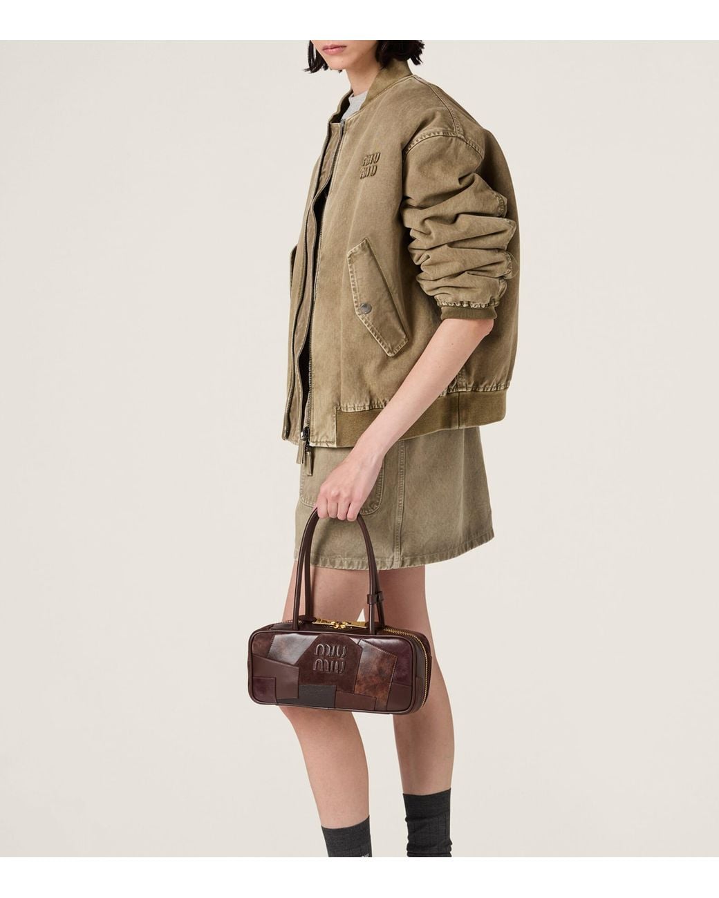 Miu Miu Brown Leather Beau Patchwork Top-Handle Bag