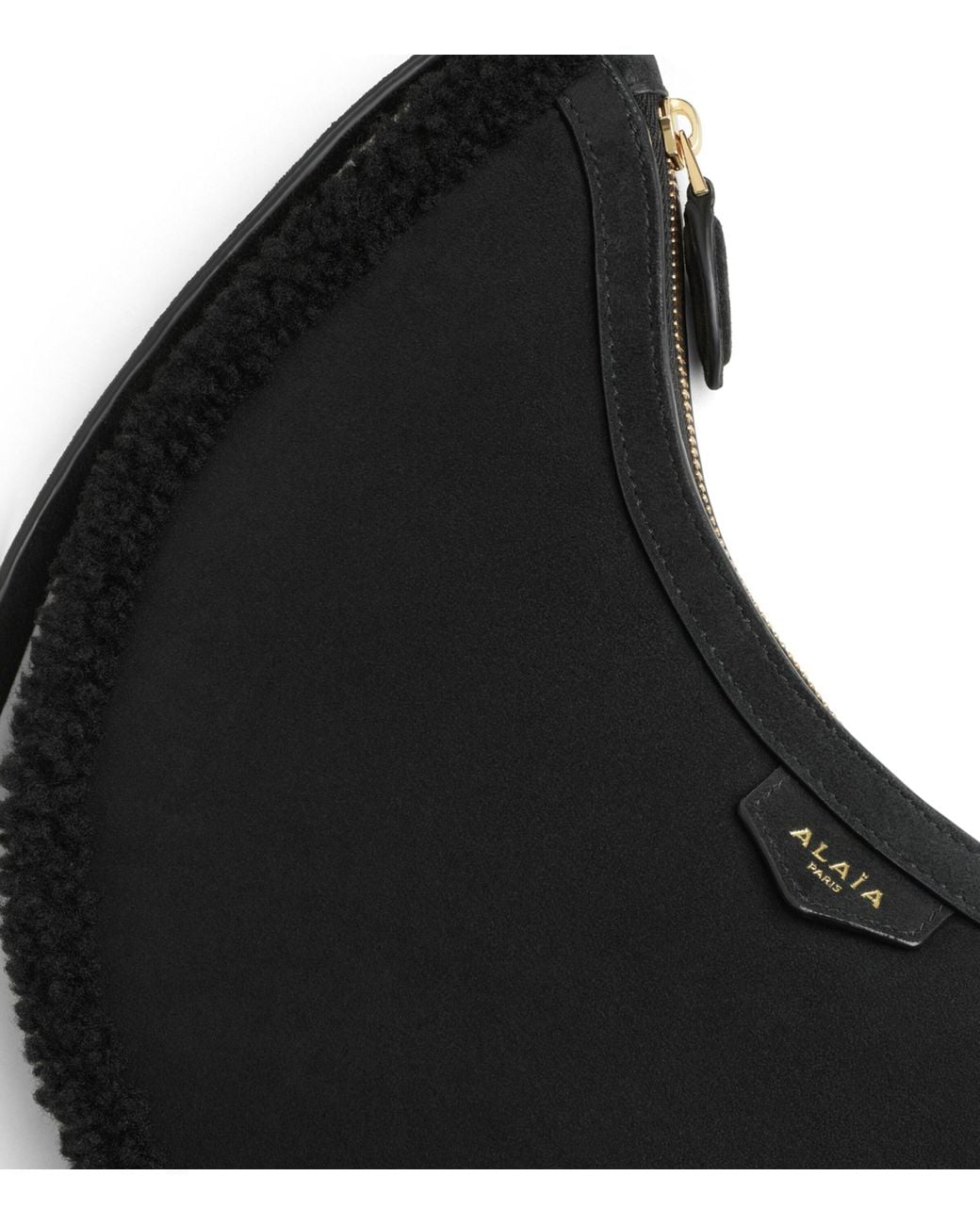 Alaïa Black Small Shearling One Piece Demi Lune Shoulder Bag