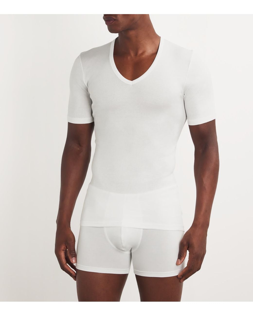 Hanro White Cotton Pure V-Neck T-Shirt for men