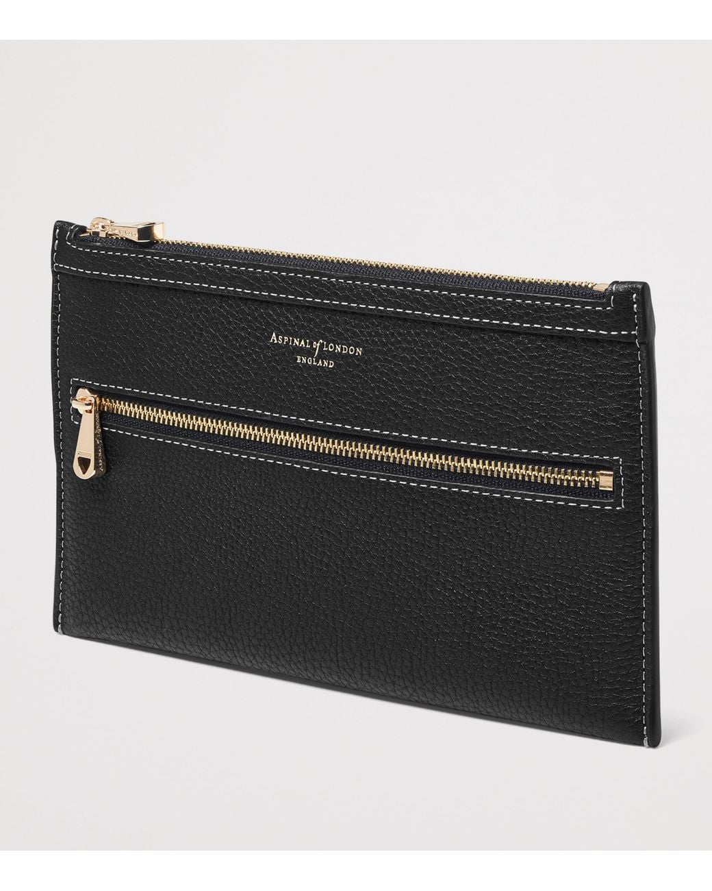 Aspinal Black Grained Leather Hudson Travel Pouch for men