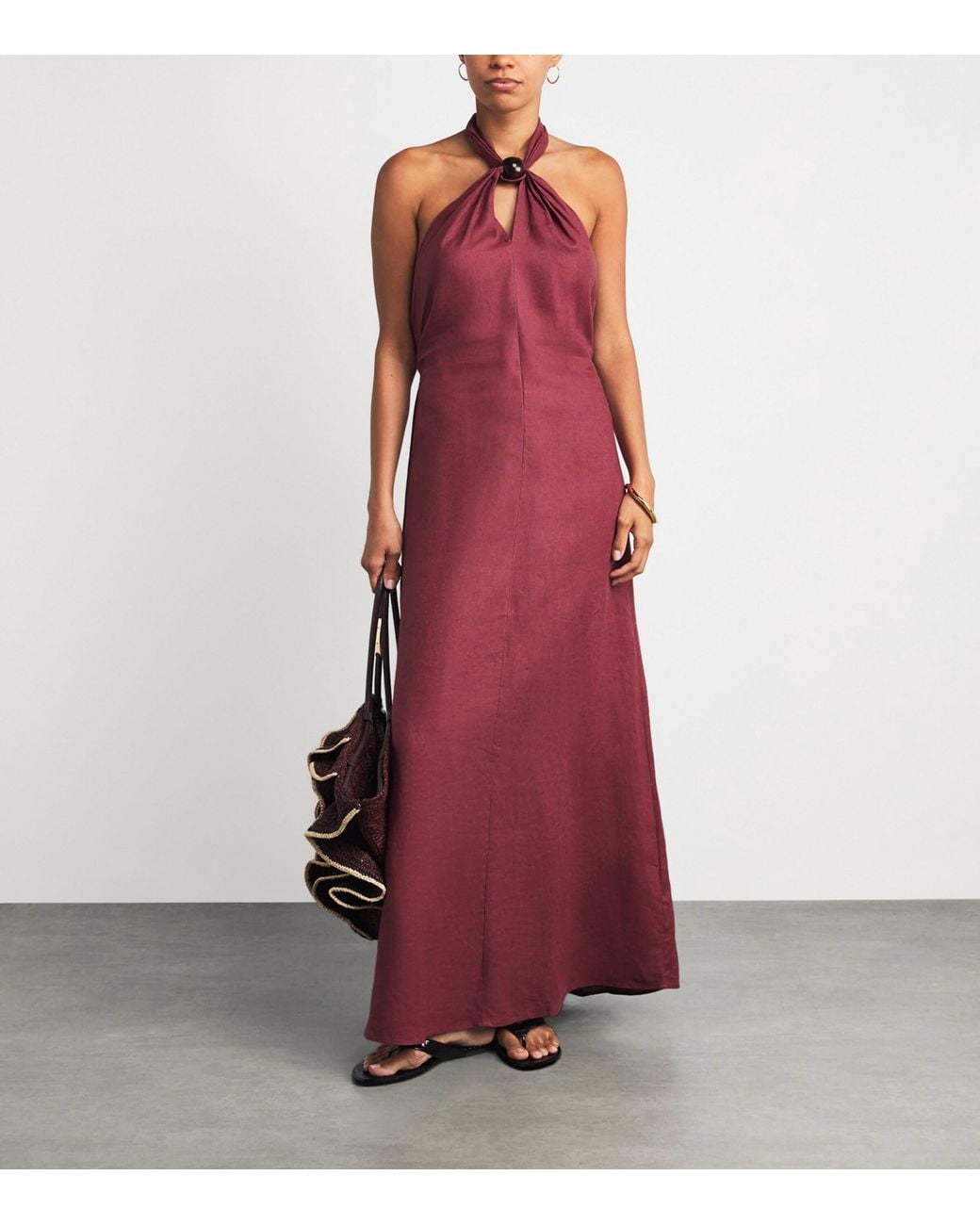Faithfull The Brand Purple Linen Halterneck Lourdes Maxi Dress