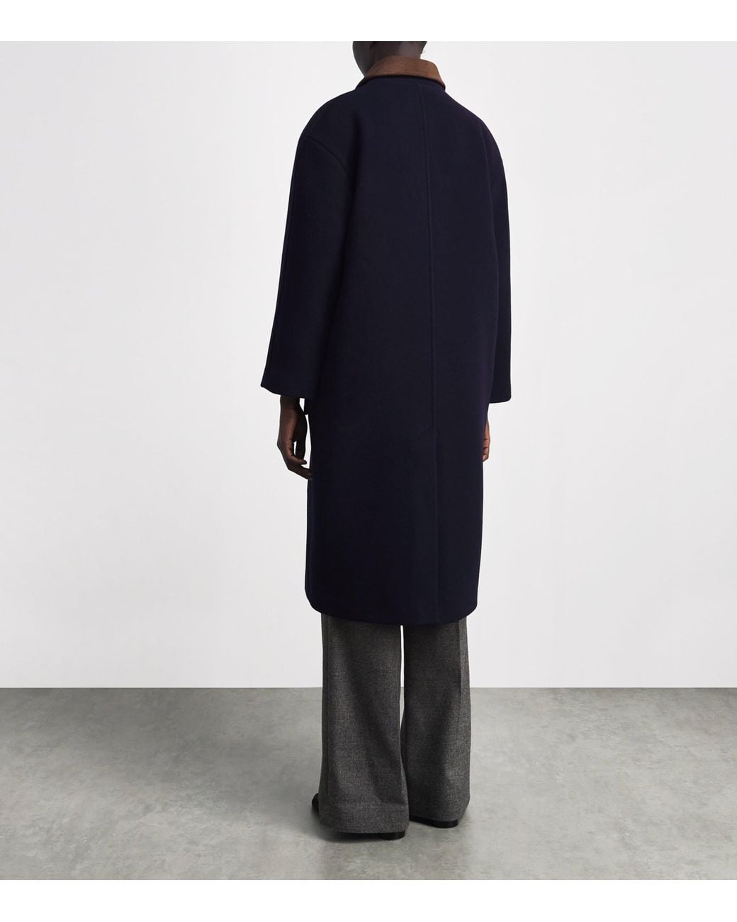Sandro Blue Wool-Blend Suede-Collar Duffle Coat