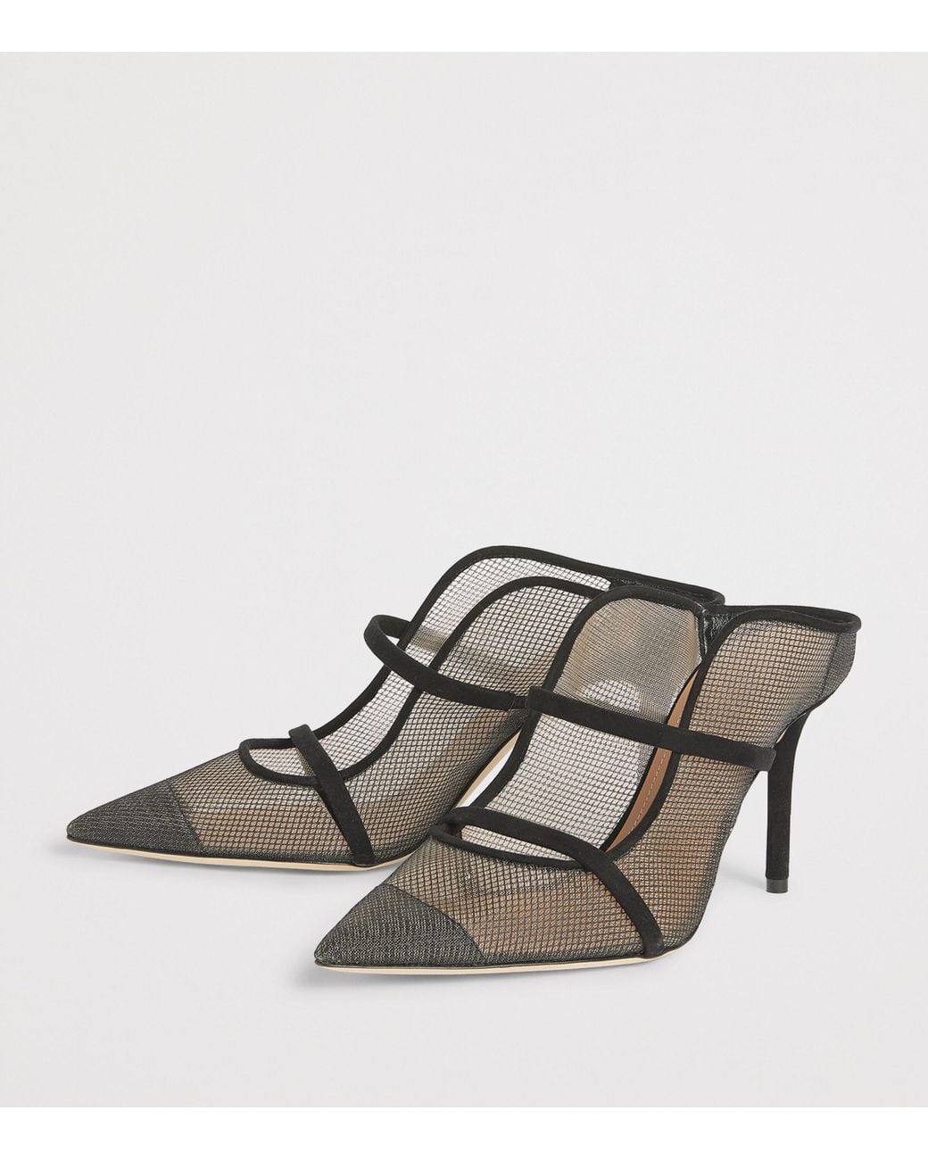 Malone Souliers Gray Embellished Mesh Maureen Arc Heeled Mules 85