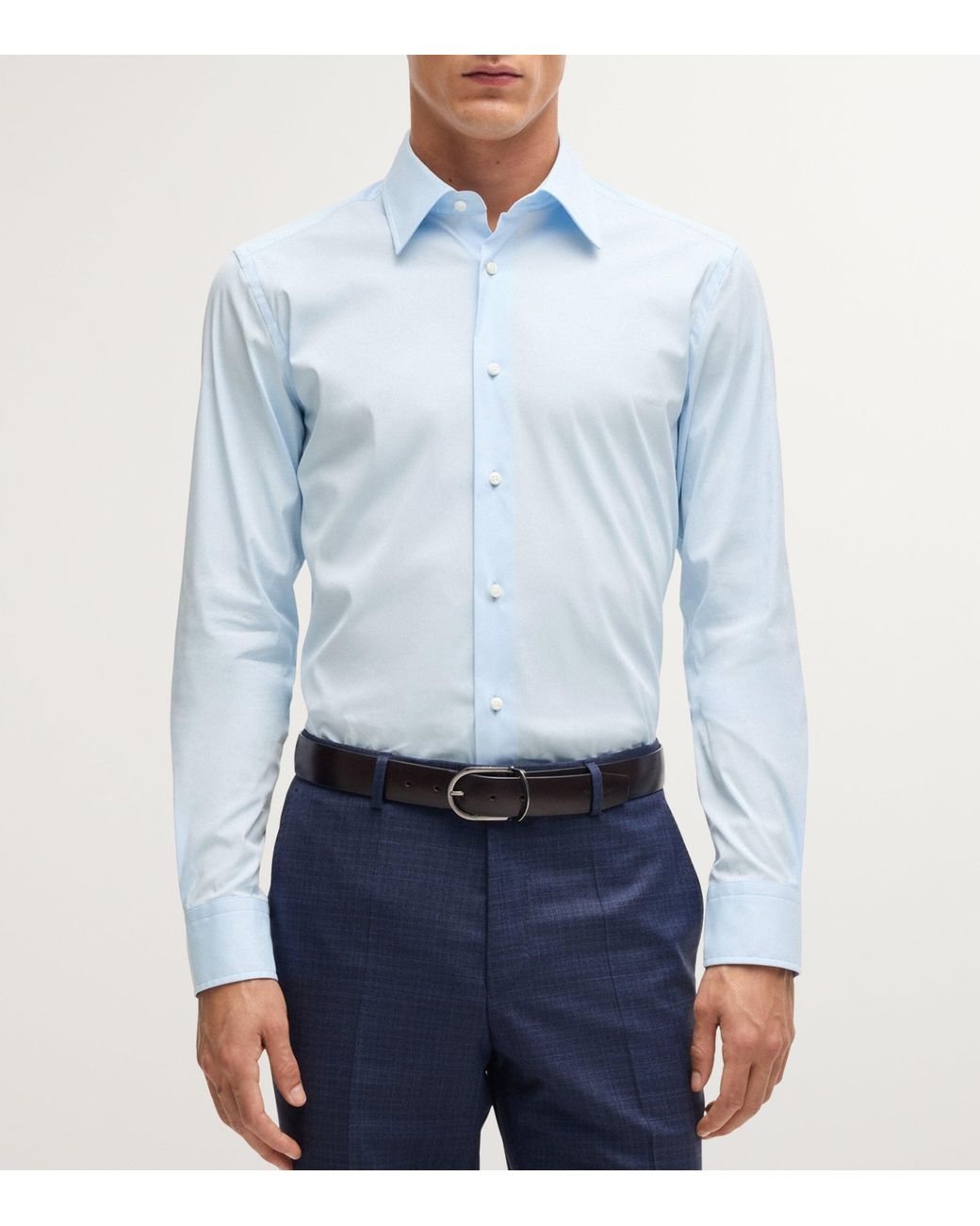 Boss Blue Stretch-Cotton Slim Shirt for men