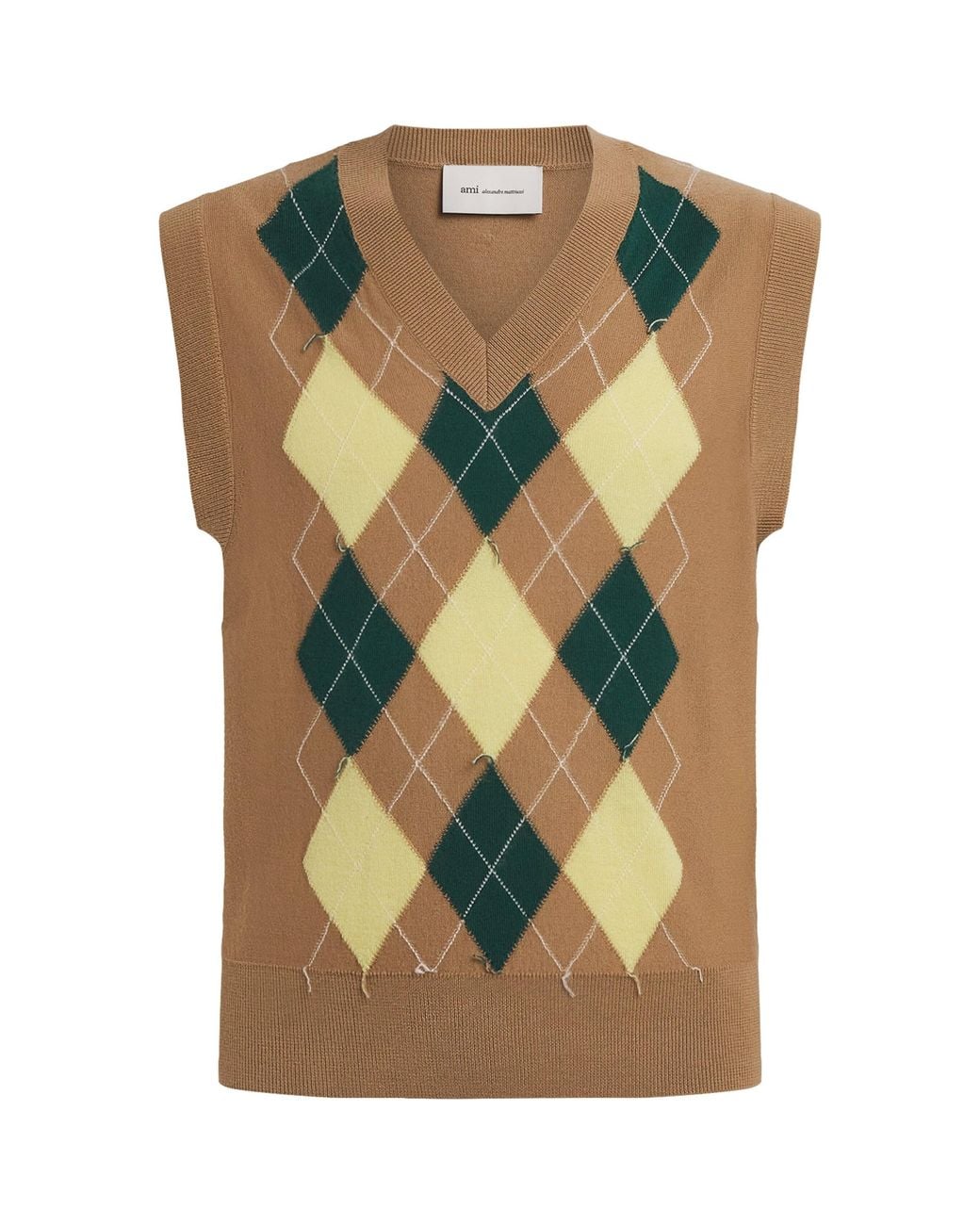 AMI Green Wool-Cotton Argyle Sweater Vest for men