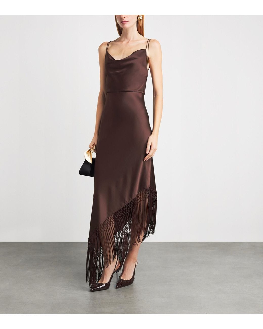 Alice + Olivia Brown Fringed Harmony Midi Dress