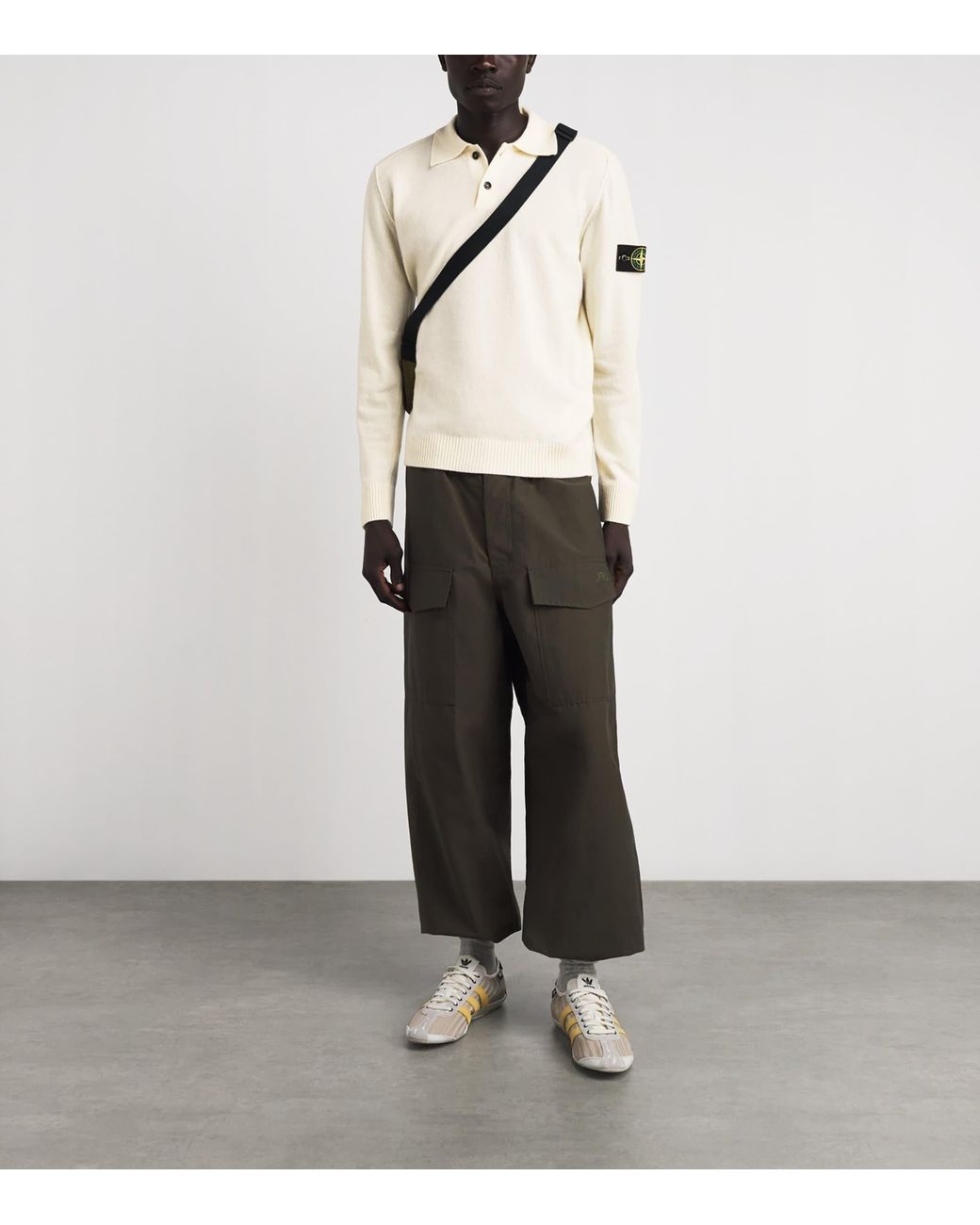 Stone Island White Virgin Wool Polo Sweater for men