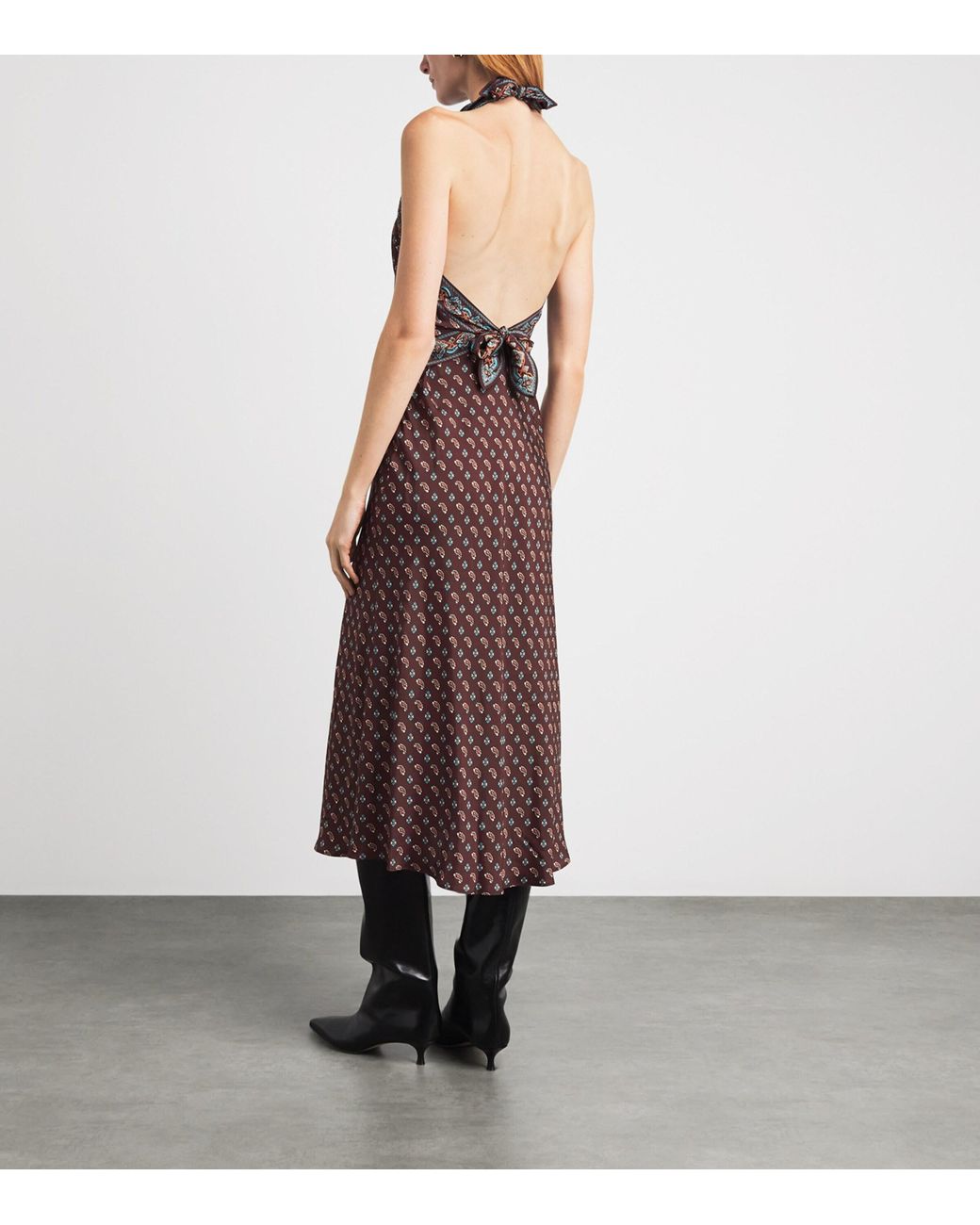 Doen Purple Silk-Blend Halterneck Zilda Midi Dress