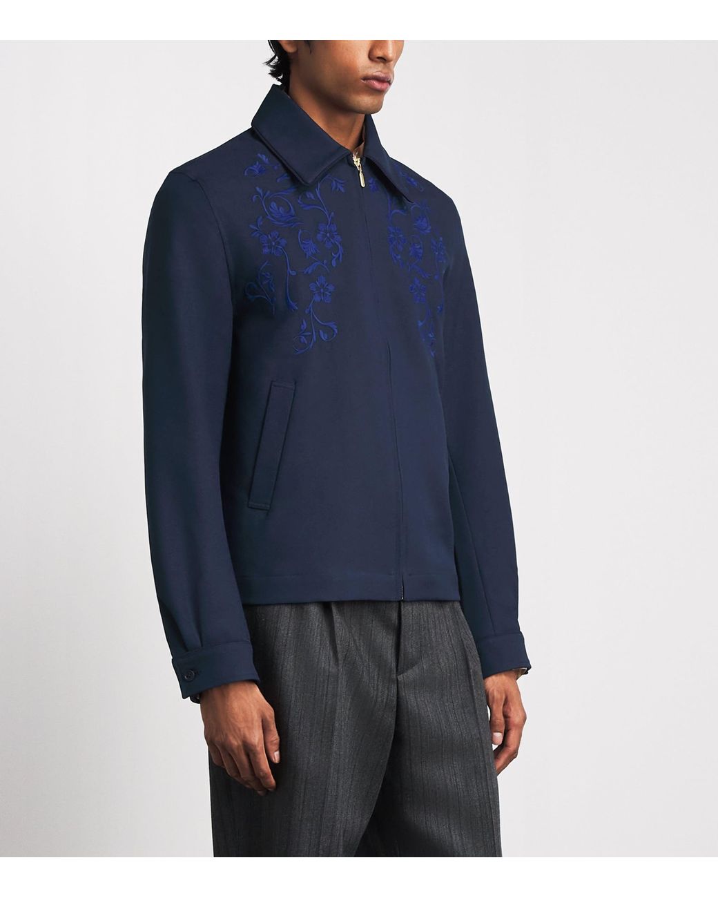 Drole de Monsieur Blue Embroidered Bomber Jacket for men