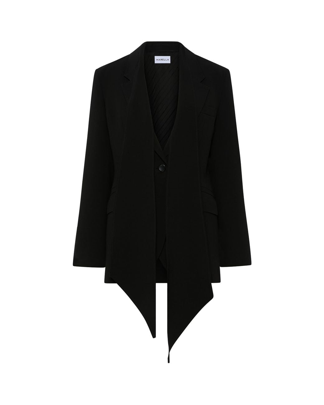 Marella Black Envers Satin Scarf-Detail Blazer