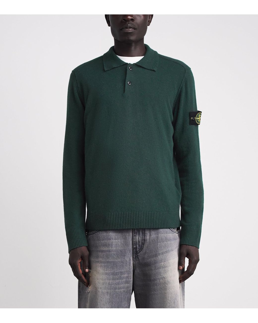 Stone Island Green Wool Compass Polo Sweater for men