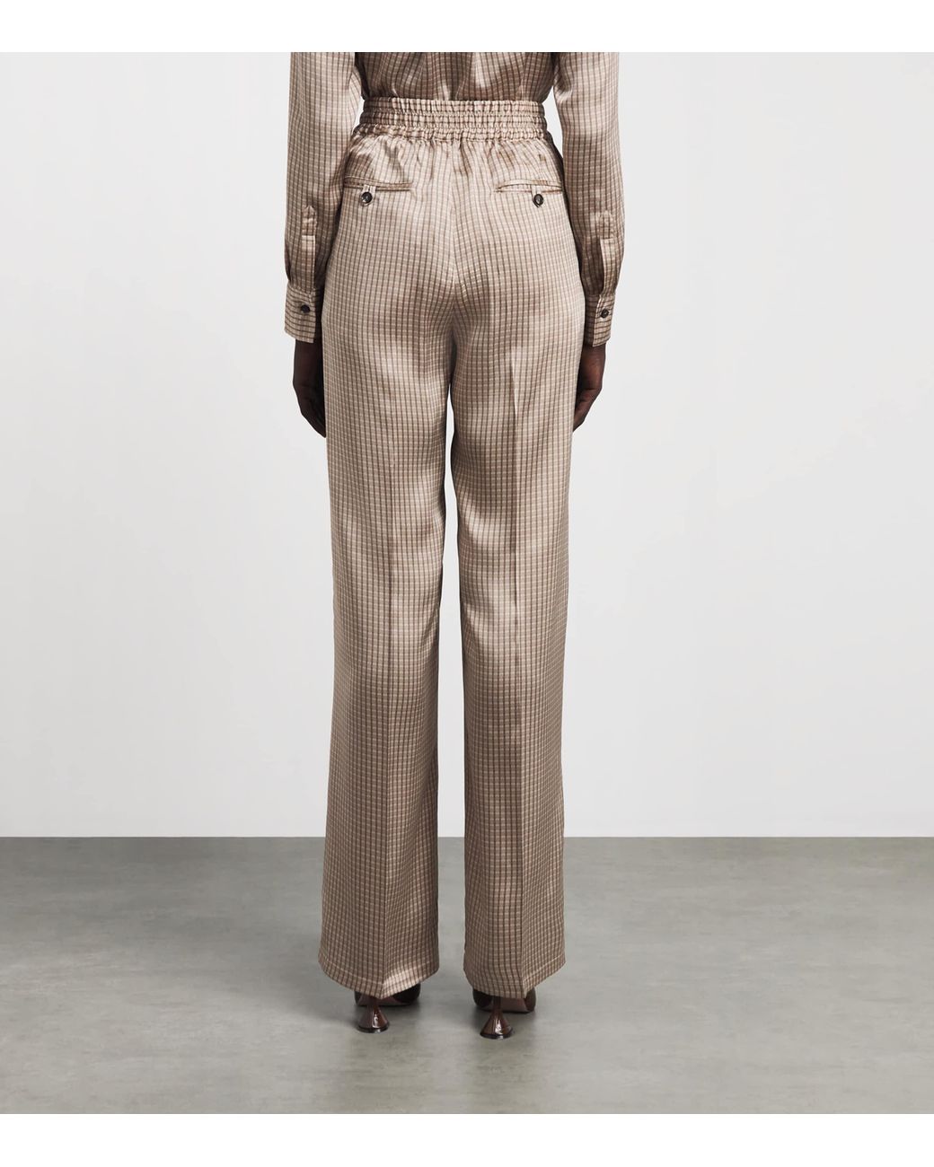 Kiton Natural Silk Printed Pleated Drawstring Trousers