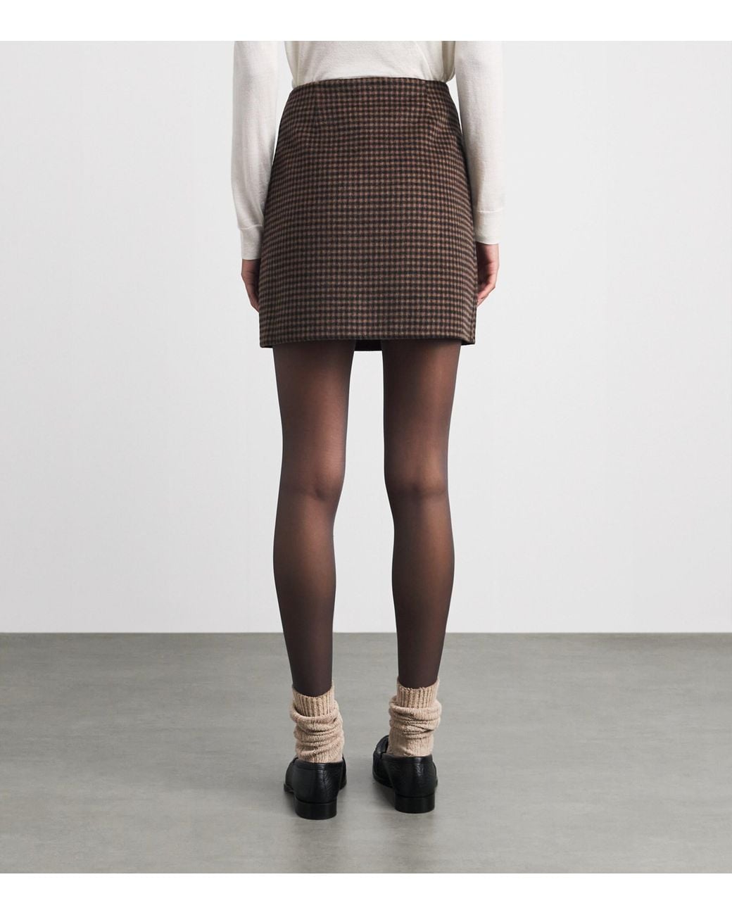 Claudie Pierlot Brown Wool-Blend Check Mini Skirt