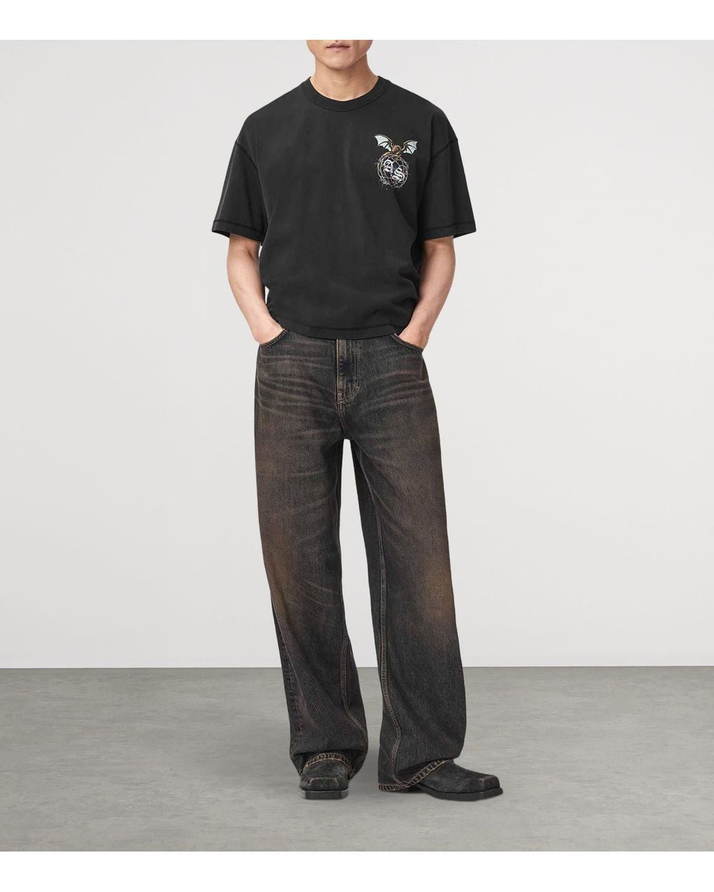 AllSaints Black Organic Cotton Wyvern T-Shirt for men