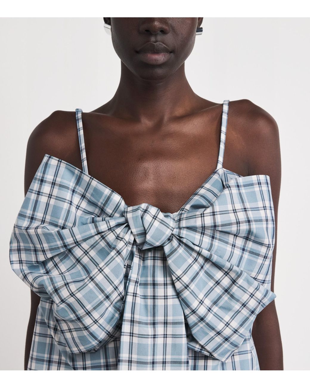 Acne Blue Cotton Check Bow Blouse