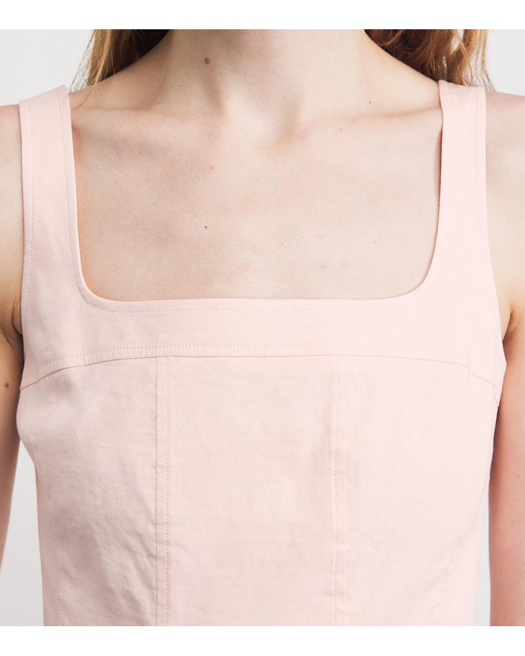 Theory Pink Linen-Blend Square-Neck Midi Dress
