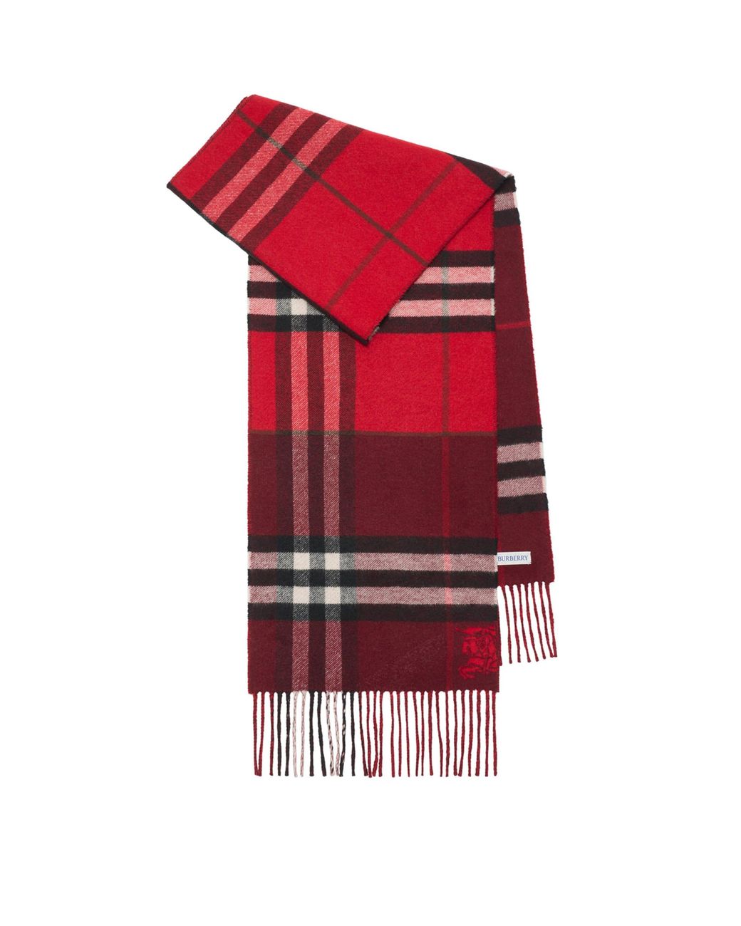 Burberry Red Cashmere Contrast Check Scarf