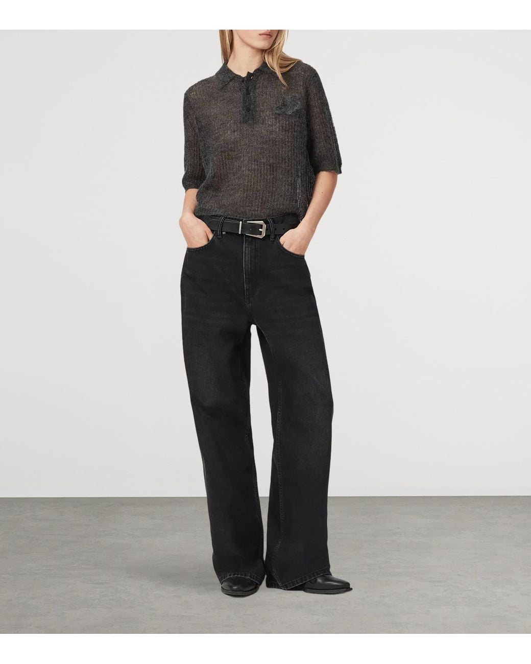 AllSaints Gray Mohair-Blend Anabel Polo Top