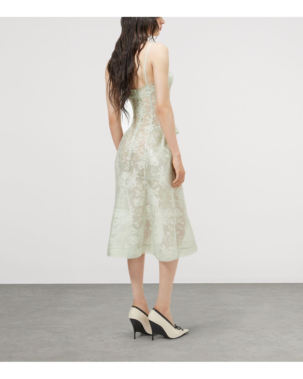 McQueen White Silk Lace Floral Midi Dress