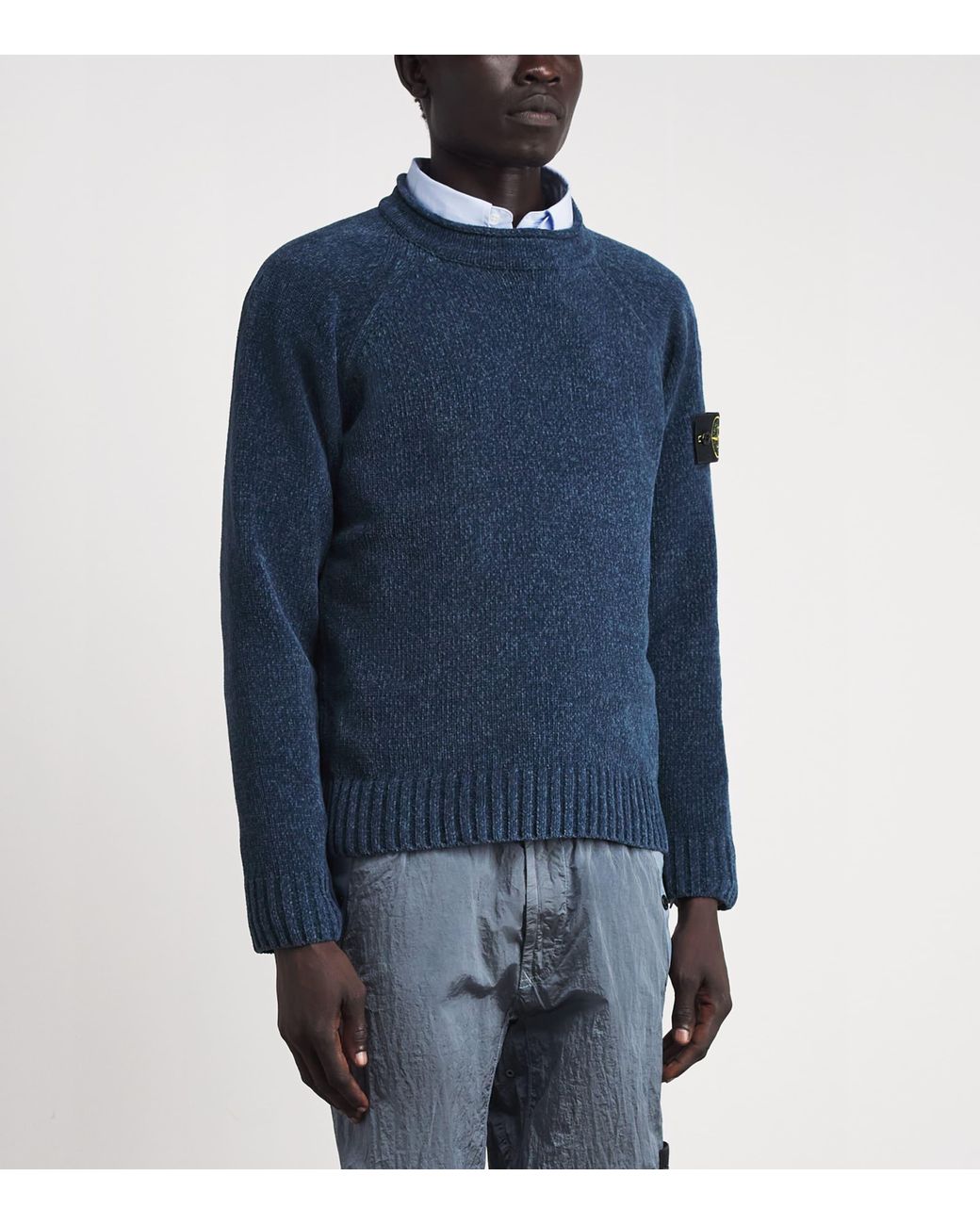 Stone Island Blue Cotton Élange Sweater for men