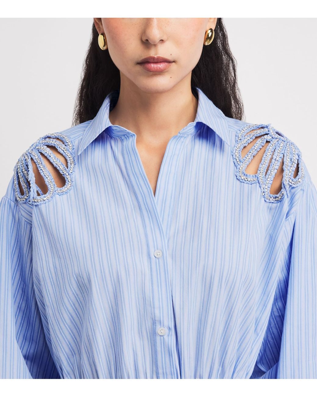 Sandro Blue Cotton Embellished Mini Dress