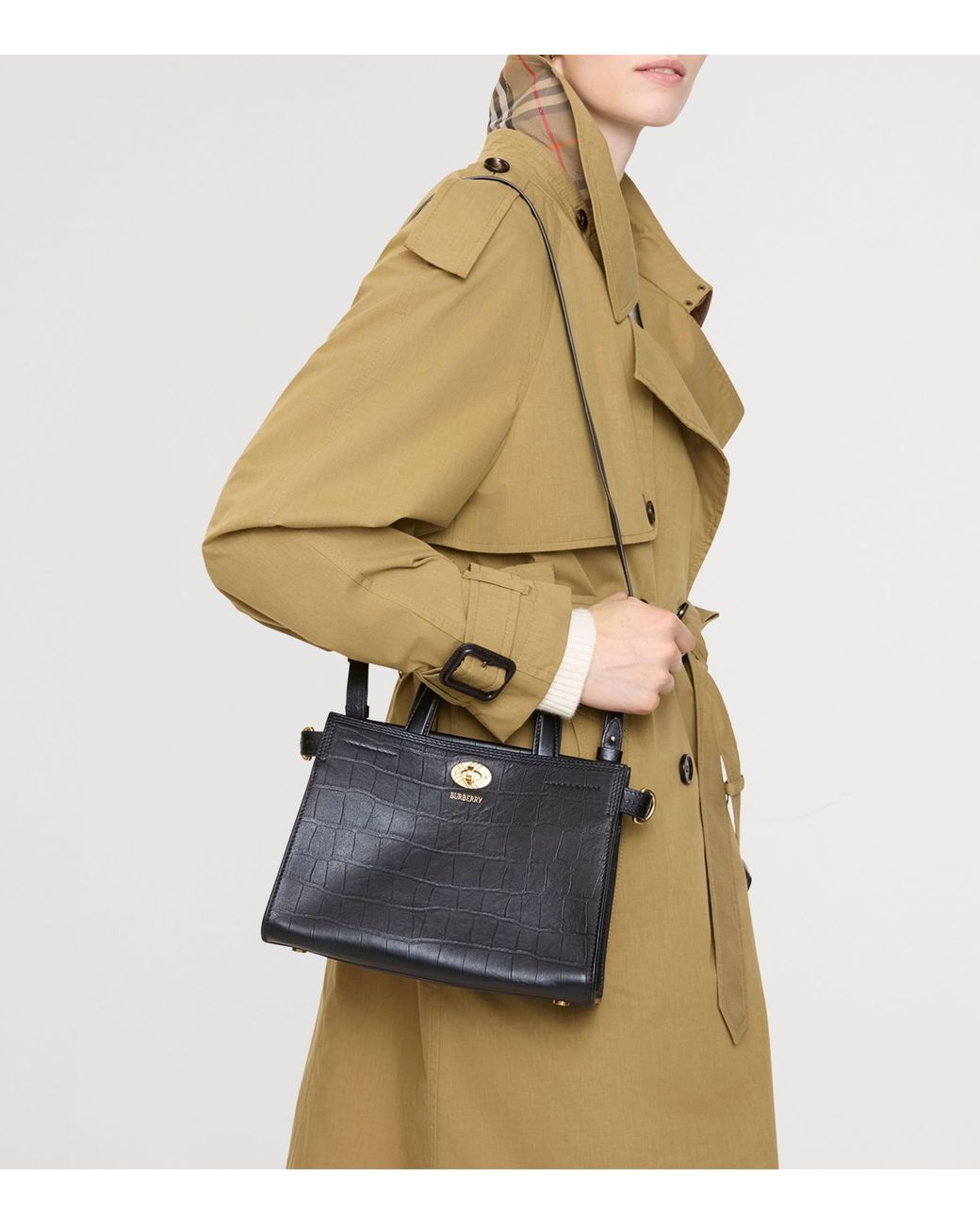 Burberry Black Mini Leather Croc-Embossed Cotswolds Tote Bag