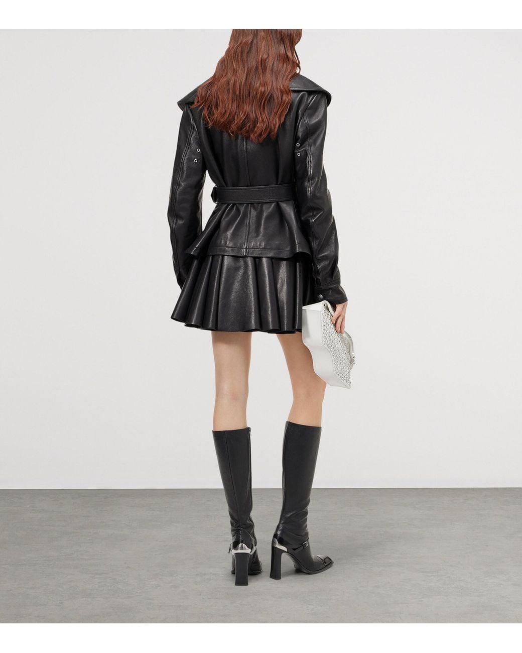 McQueen Black Waterfall-Collar Leather Jacket