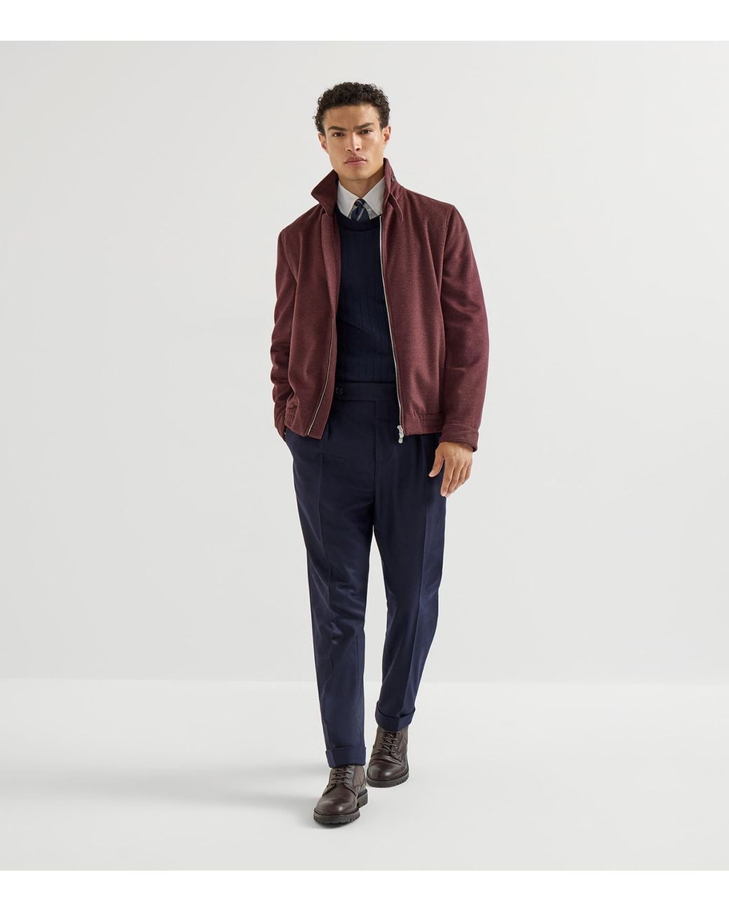 Brunello Cucinelli Purple Virgin Wool Bomber Jacket for men