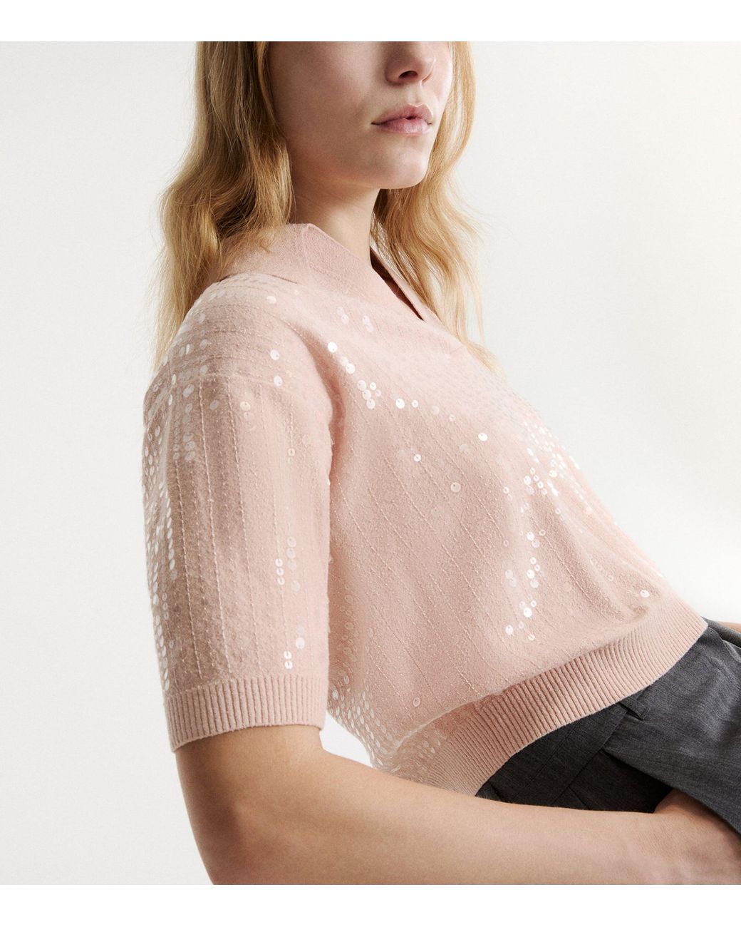 Marella Pink Sequinned Polo Sweater