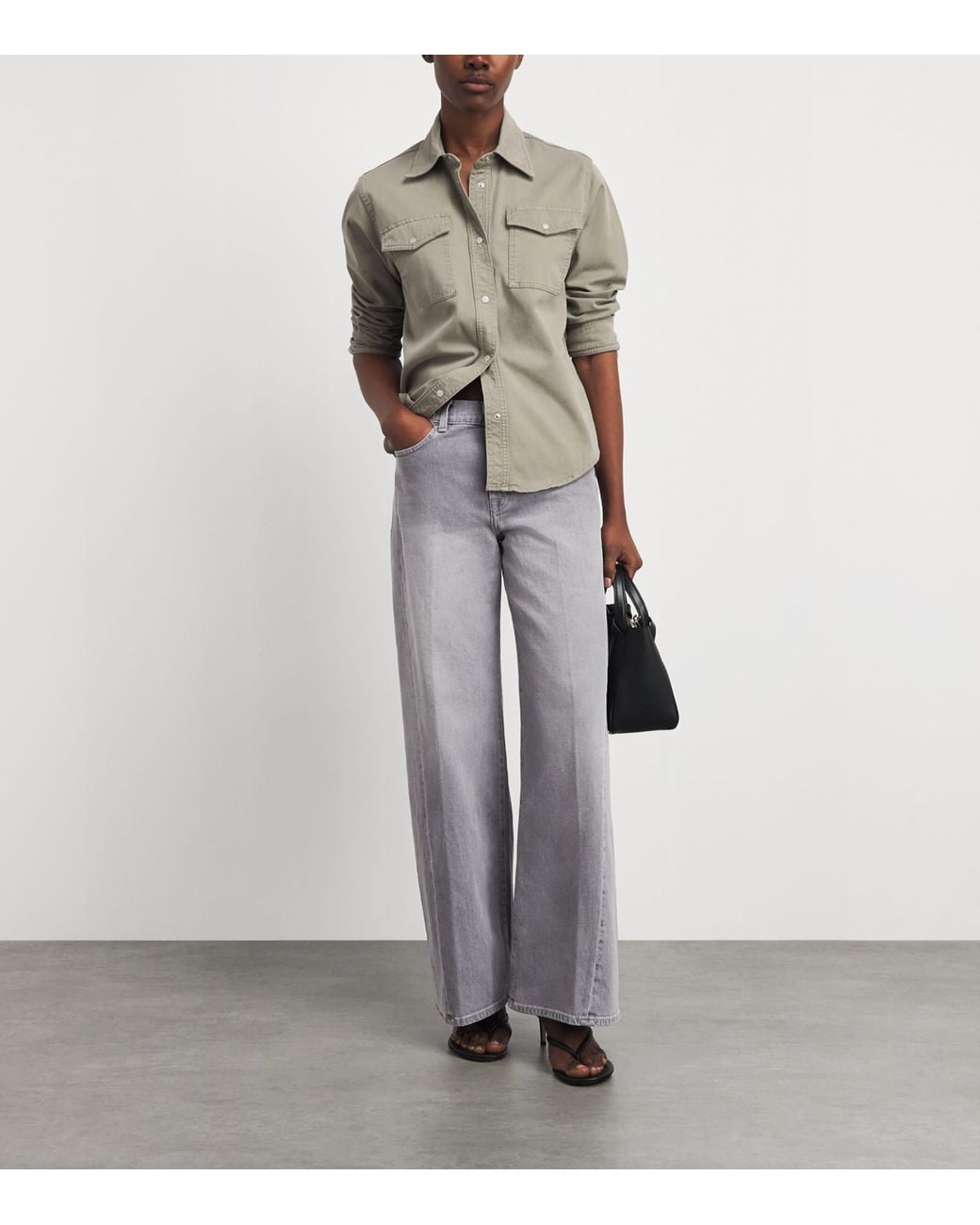 7 For All Mankind Gray Lotta High-Rise Wide-Leg Jeans