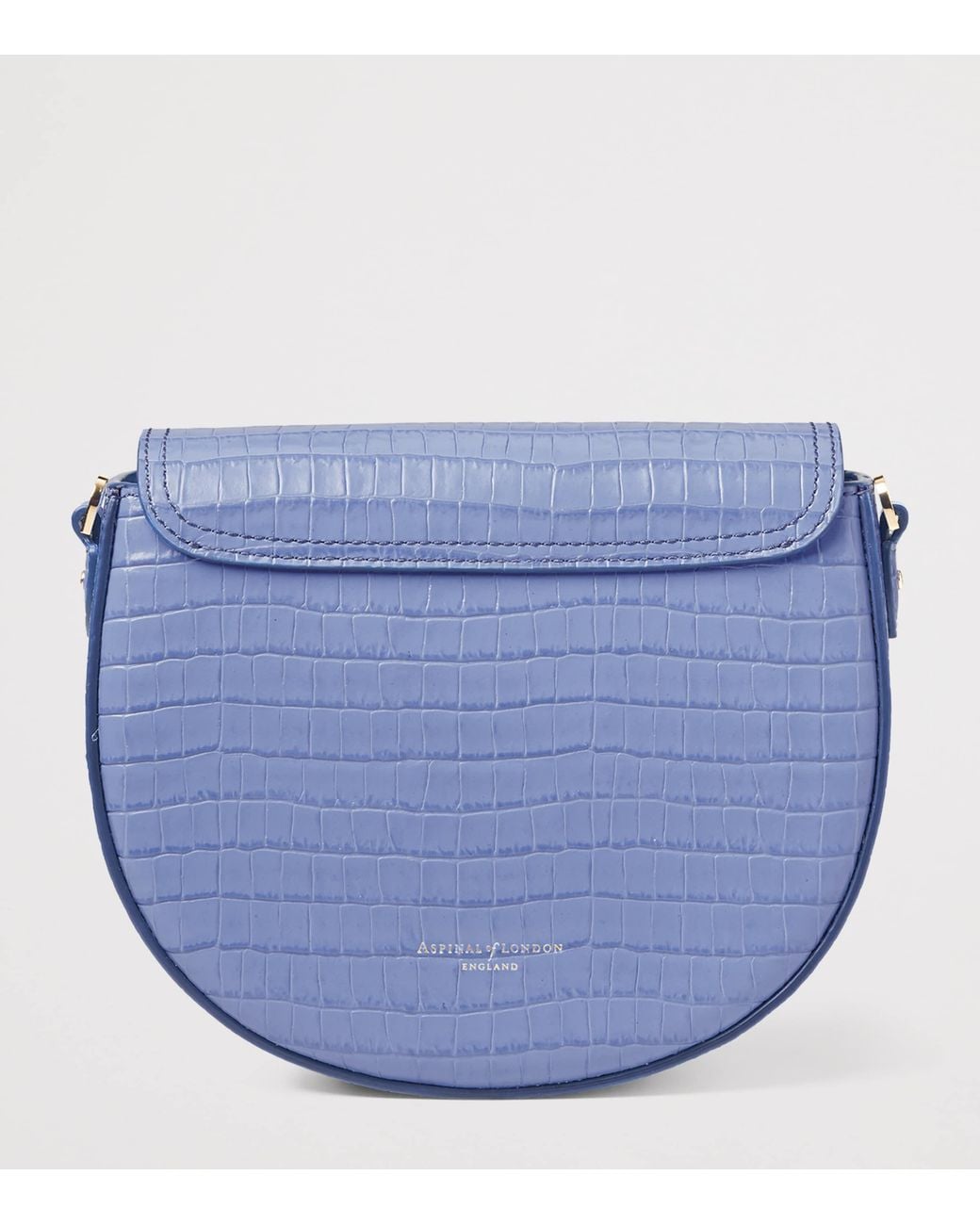 Aspinal Blue Leather Croc-Embossed Portobello Cross-Body Bag