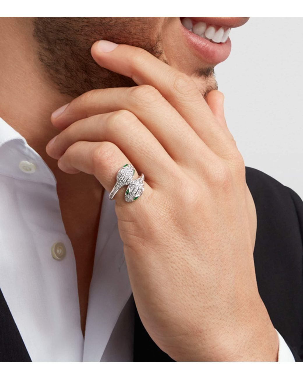 BVLGARI White Diamond And Emerald Serpenti Seduttori Ring
