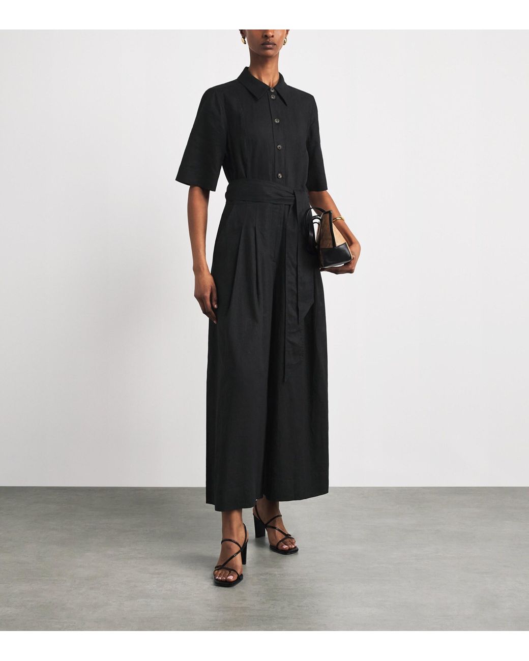 ME+EM Black Linen-Blend Culotte Jumpsuit